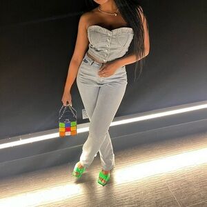 Fashion Nova Gray Denim Crop Top